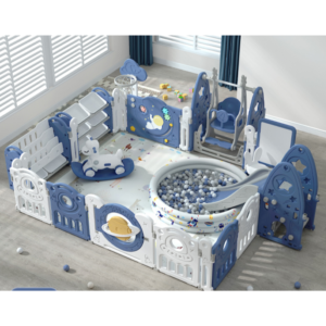 Dreamy Planet Deluxe Activity Playpen Set with Slide, Swing & Ball Pit (200x250cm) – Midnight Blue