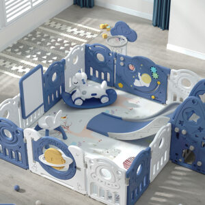 Planet Deluxe Activity Playpen Set with Swing & Rocking Horse (180x200cm) – Midnight Blue
