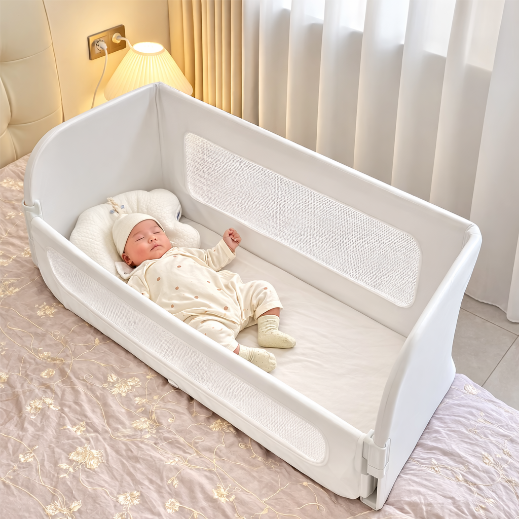 Portable Baby Bedside Sleeper Guard, Foldable Co-Sleeping Safety Rail for Newborns & Toddlers, Breathable Mesh Bed Protector for Parent Bed