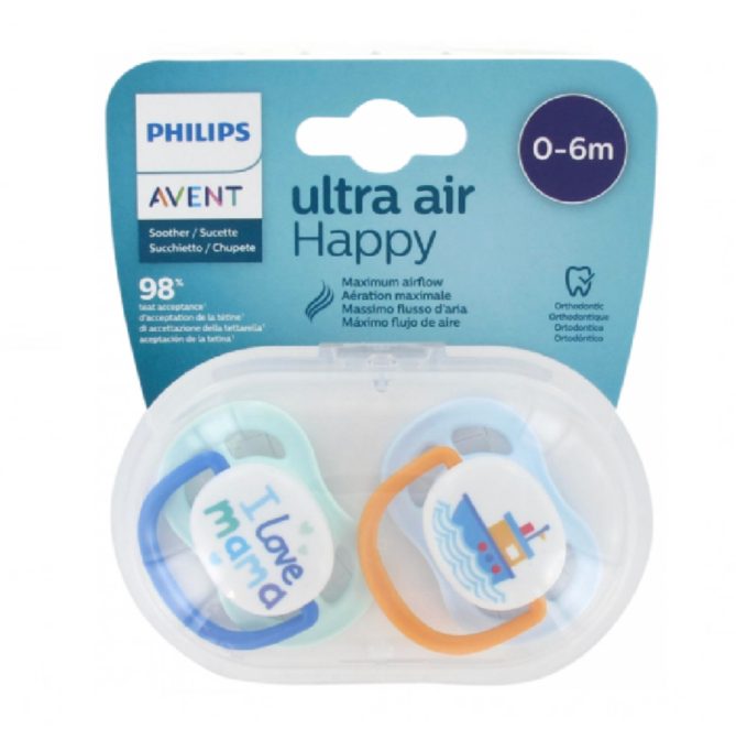 Philips Avent Ultra Air Happy Soother Pacifier 0–6 Months SCF080/01 – 2 Pack